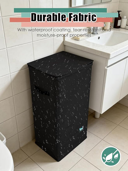 WTREE Laundry Hamper with Lid, Reinforced Sturdy Clothes Hamper with Anti-Puncture Base, Large Collapsible Laundry Basket with Removable Liner Bag, Tall Dirty Clothes Bin for Family, 100L Black