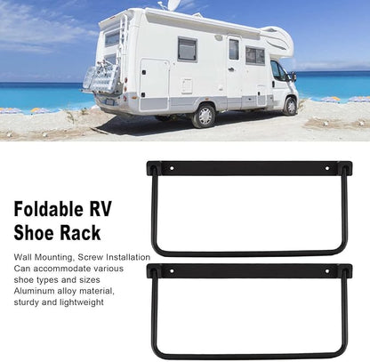 Cyrank Wall Mounted Shoe Storage Rack, Foldable RV Shoe Rack Space Saving Hanging Organizer Aluminum Alloy in Camping RV Travel (Black)
