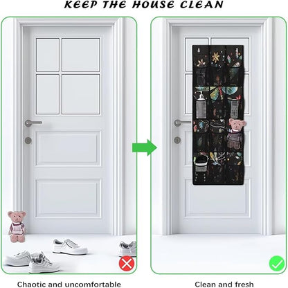 Dragonflies Behind Door Organizer 12 Pockets Over The Door Organizer for Closet Flowers Multi-Pocket Organizer Easy to Install Shoe Holder Hanger for Dorm Room