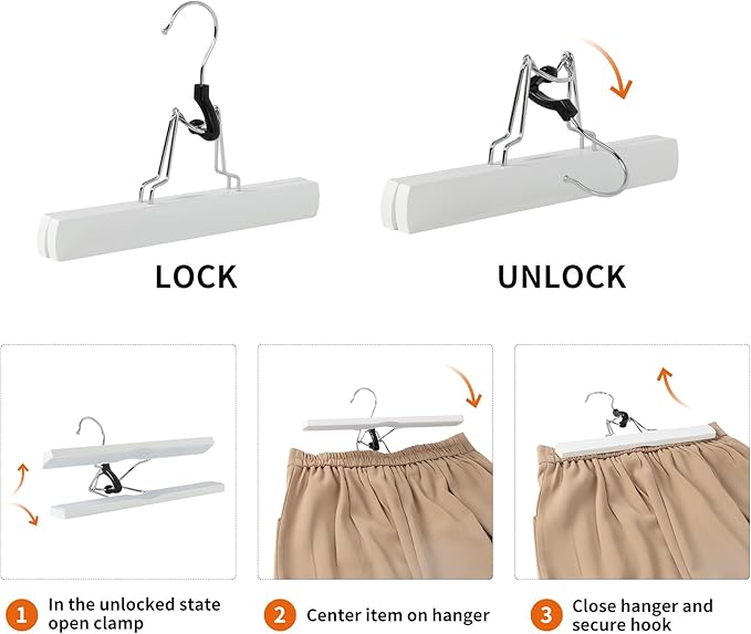 Amazon Basics Wooden Pants Hangers Closet Organizer, White, 10-Pack