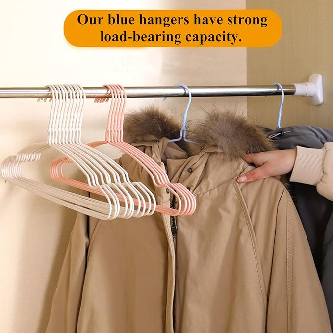 Sky Blue Wire Clothes Hangers - 10 Pack, Heavy Duty, Space Saving, Non Slip Coat Hangers for Suits, Shirts, Dresses & Trousers