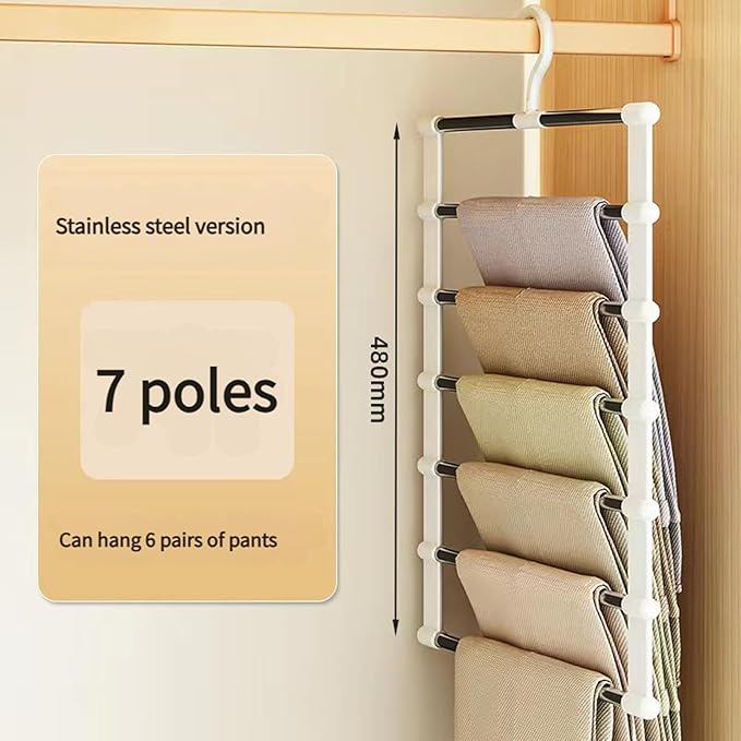 Magic Pants Hangers Space Saving, 2 Pack Pants Hangers Space Saving, 7 Tier Closet Organizers and Storage Clothes Hanger, Multiple Metal Hanger Clothes Organization for Pants Trousers Jeans Leggings