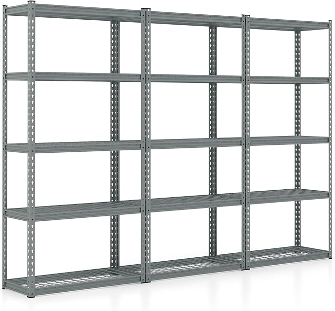 Goplus 5-Tier Metal Shelving Unit, 3 Pack Heavy Duty Wire Storage Rack with Anti-Slip Foot Pads, Height Adjustable Shelves for Warehouse, Kitchen, Living Room, Garage, 15.5" D×35.5" W×72" H