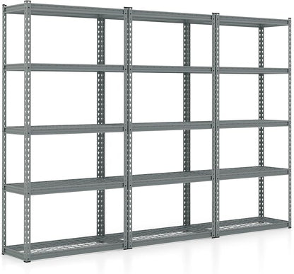 Goplus 5-Tier Metal Shelving Unit, 3 Pack Heavy Duty Wire Storage Rack with Anti-Slip Foot Pads, Height Adjustable Shelves for Warehouse, Kitchen, Living Room, Garage, 15.5" D×35.5" W×72" H