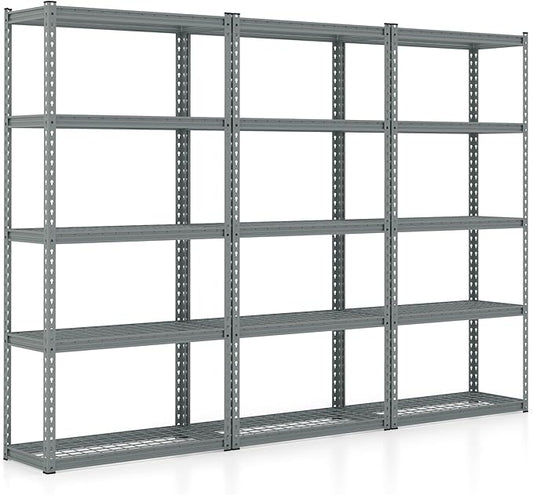 Goplus 5-Tier Metal Shelving Unit, 3 Pack Heavy Duty Wire Storage Rack with Anti-Slip Foot Pads, Height Adjustable Shelves for Warehouse, Kitchen, Living Room, Garage, 15.5" D×35.5" W×72" H