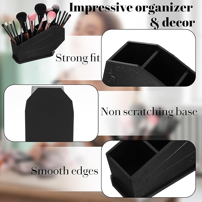 Coffin Makeup Brush Holder Gothic Wooden Organizer Spooky Coffin Case Gifts for Women Cosmetic Display Cases Spooky Home Office Pencil Brushes Organizer Bathroom Christmas Decor Accessories