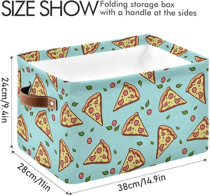 Doodle Pizza Storage Baskets,Decorative Collapsible Rectangular Canvas Fabric Storage Bin for Home,2 Pack