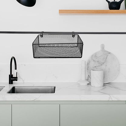 Bedside Organizer - Black Bedside Hanging Wire Basket Organizer With Adjustable Hook Spacing - Dormitory Bed Storage Caddy For College Dorm Room Bunk Bed