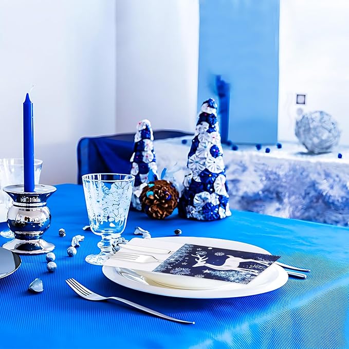 50pcs Christmas Utensil Holder Blue Xmas Deer Flatware Tableware Holder Bags Disposable Winter Knifes Forks Silverware Bags for Christmas Party Table Decoration Supplies