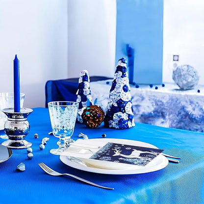 50pcs Christmas Utensil Holder Blue Xmas Deer Flatware Tableware Holder Bags Disposable Winter Knifes Forks Silverware Bags for Christmas Party Table Decoration Supplies