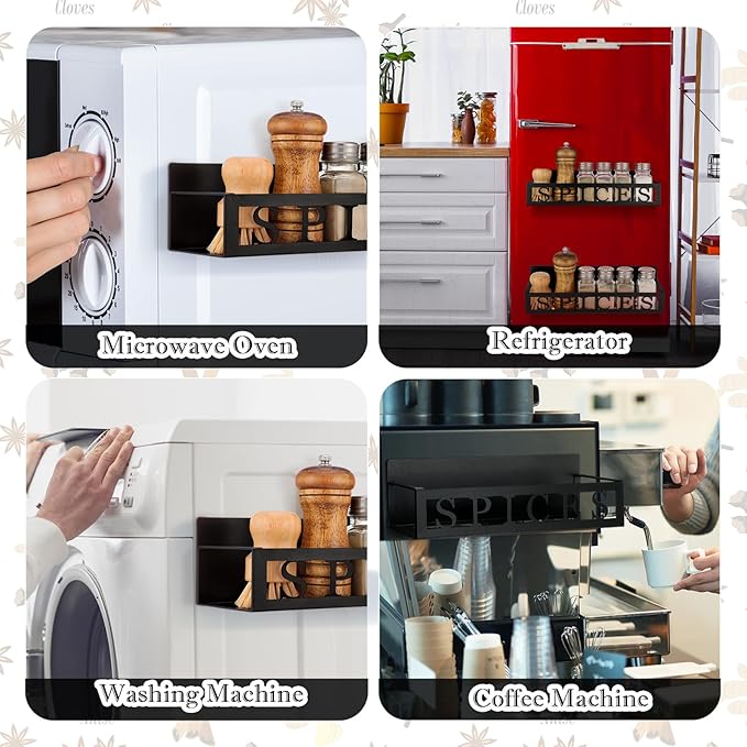 Beeveer 2 Pack Spices Magnetic Spice Rack for Refrigerator Metal Magnet Basket Shelf for Fridge Seasoning Storage Organizers Home Decor Kitchen Accessories (Black)