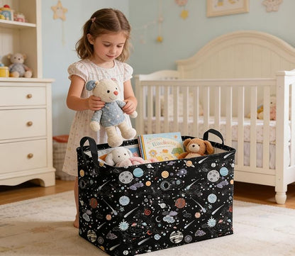 Sanjiaofeng Rectangular Moon and Stars Basket Waterproof Foldable Kids Laundry Basket Baby Baskets for Boys and Girls Cute Toy Storage Organizer Bin Star Room Decor(Starry Sky)