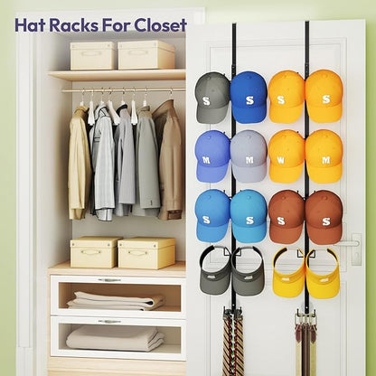 SWTYMIKI Over Door Hat Organizer - 2 Packs Metal Wall Mounted Hat Rack with 5-Tier Dual Hooks Design, Hanging Baseball Cap Organizer Storage Holds up to 40 Caps for Door, Bedroom, Closet
