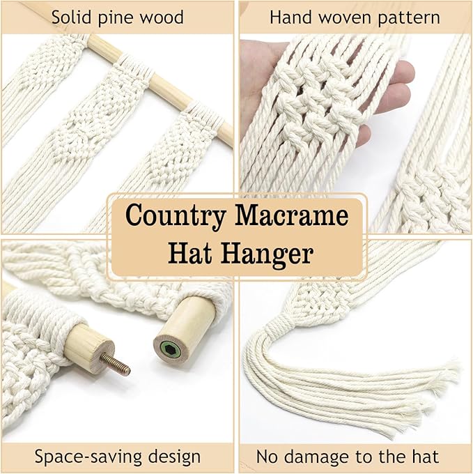 Bohemian Hat Holder Macrame Hat Hangers for Wall Holds 7 Hats