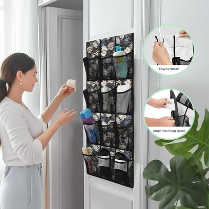 12 Large Mesh Pockets Over the Door Shoe Organizer Vintage Flower Hanging Shoe Rack for Closet Shoe Organizer Door Hanger