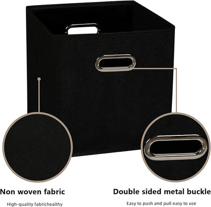 Fabric Cloth Storage Bins,Fabric Cube Organizer with Dual Handles Foldable Cube Storage Baskets for Home Bedroom Storage,Set of 6, Black