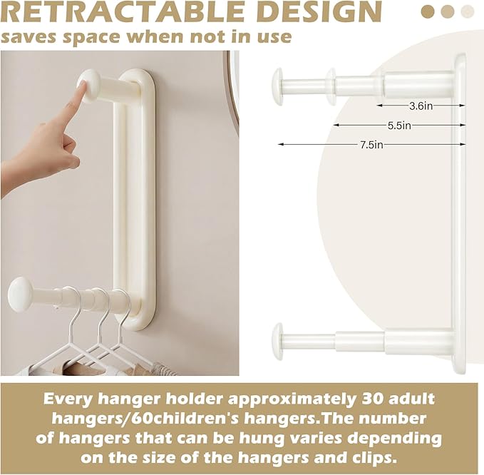 Novabright 2 Pcs Magnetic Hanger Holder for Laundry Room Washing Machine Extendable Double-layer Magnetic Clothes Hangers Organizer Stacker Storage Non-punching Closet Laundry Room Organization