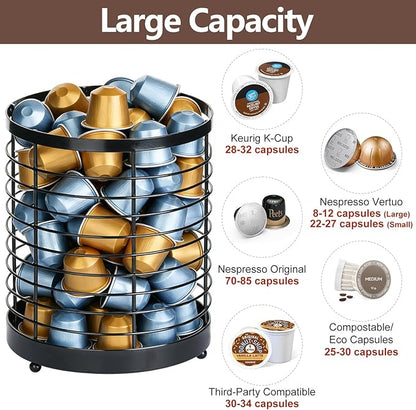 Coffee Pod Holder, Large Capacity K Cup Holder for Kitchen Countertop, Black Modern Basket Coffee Bar Station Espresso Pods Capsules Organizer