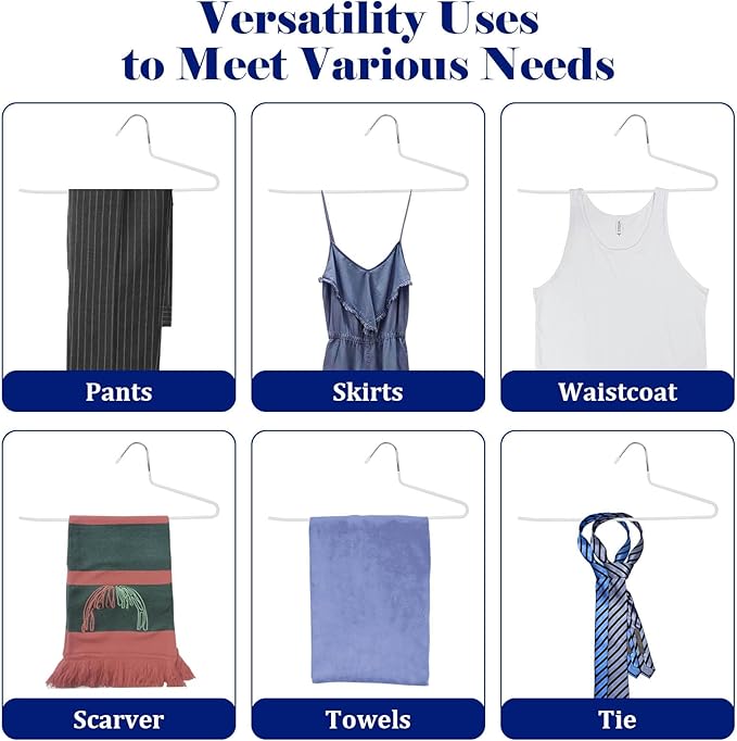 50 Pack Open Ended Pants Hangers with Non Slip Design,Suitable for Trousers,Jeans,Towels for Closet Space Saving,Durable Metal Material with Rubber Coating (White)