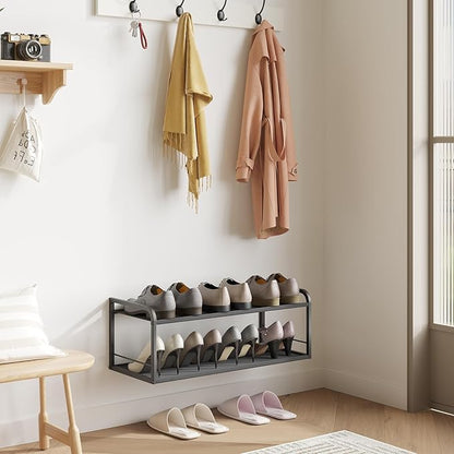 Wall Mounted Shoe Rack, Carbon Steel Shoe Organizer with Removable Oxford Cloth, Non-Slip Space-Saving for Entryway Closet Bedroom, Black