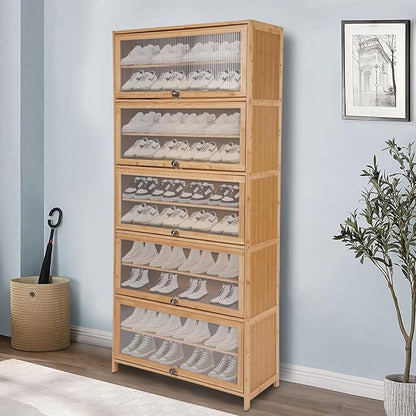 10 Tier Shoe Rack Organizer with Door, 40 Pairs Entryway Shoe Storage Cabinet Narrow Shoe Organizers and Storage Shoe Rack for Entryway Bedroom Hallway (Brown)