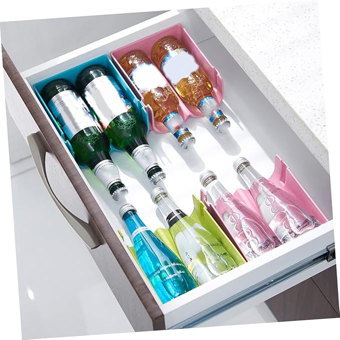 3pcs Stackable Non-skid Drink Storage Container Creative Refrigerator Organizer for Wine and Beer Cans Fall and Space-saving Design Green Blue Pink