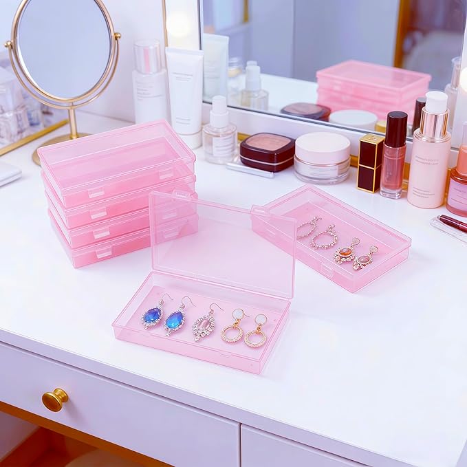 4-Pack Pink Plastic Storage Boxes with Lids, Organizer Containers for Small Parts, Crafts, Jewelry, Office Supplies (180x110x30mm) Pink Plastic Case