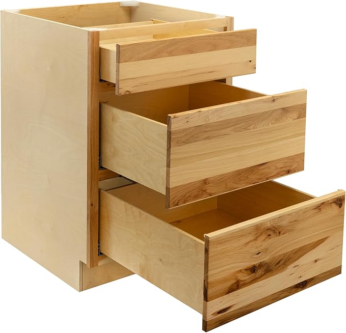 Quicklock RTA (Ready-to-Assemble) | Base Kitchen Cabinets - Shaker Style | Made in America (Rustic Hickory, 24" W x 34.5" H x 24" D 3 Drawer Pots and Pans)