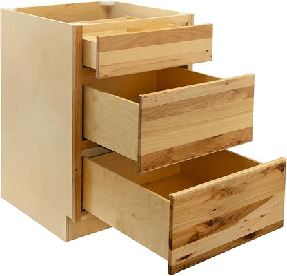 Quicklock RTA (Ready-to-Assemble) | Base Kitchen Cabinets - Shaker Style | Made in America (Rustic Hickory, 24" W x 34.5" H x 24" D 3 Drawer Pots and Pans)