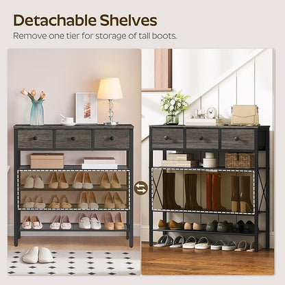 YATINEY 5-Tier Shoe Rack with 3 Drawers, Metal Shoe Organizer for 20 Pairs with Storage Shelves and Wooden Top, for Entryway, Hallway, Foyer, Closet, Charcoal and Black SS35BC