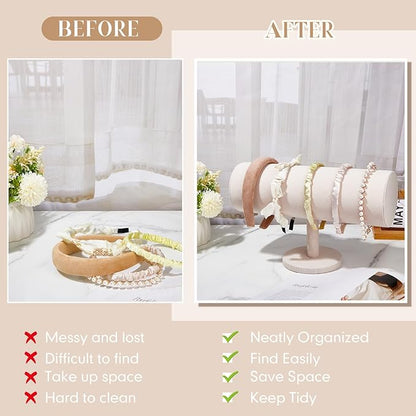 Wenqik 2 Pcs T Bar Headband Holder Velvet Headband Rack Organizer Hairband Earring Display Stand for Women(Beige)