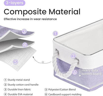 Storage Baskets for Shelves 11.8x7.9x5.2 Inch, Foldable Fabric Storage Bins with Handles, Small Storage Baskets for Organizing Closet, Office, Home Organization (6-Pack, White&Purple)