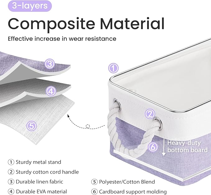 Storage Baskets for Shelves 11.8x7.9x5.2 Inch, Foldable Fabric Storage Bins with Handles, Small Storage Baskets for Organizing Closet, Office, Home Organization (1-Pack, White&Purple)