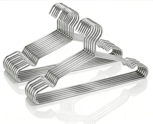50 Pack Stainless Steel Space Saving Hangers with Grooves - 16.4 Inch Non-Slip Coat Hangers for Sling Dress Clothes Shirt Pant