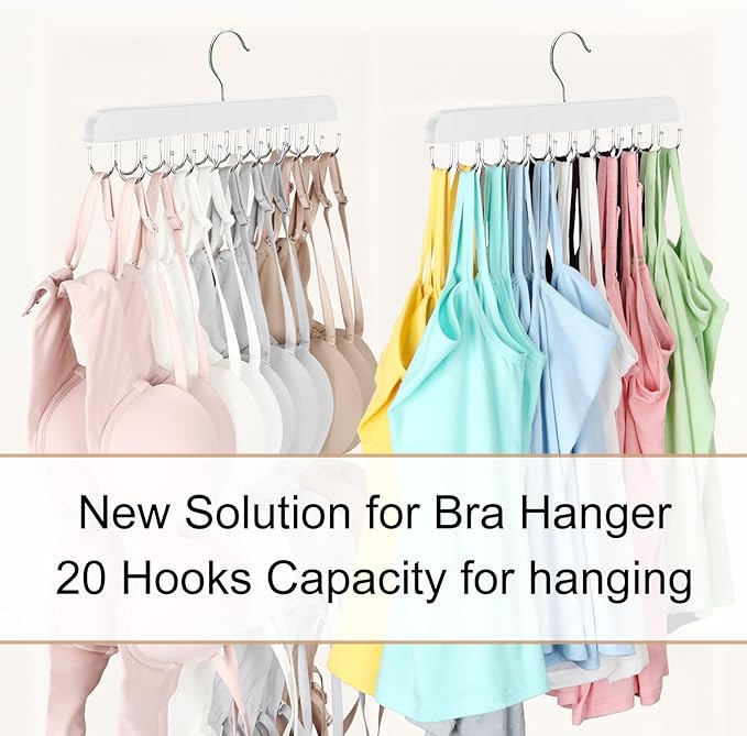 Resovo Bra Hanger for Closet, Tank Top Hanger 20 Hooks Capacity Foldable Wood Space Saving Hangers Closet Organizers and Storage for Dorm & Apartment for Tank Top, Bra, Scarf etc.