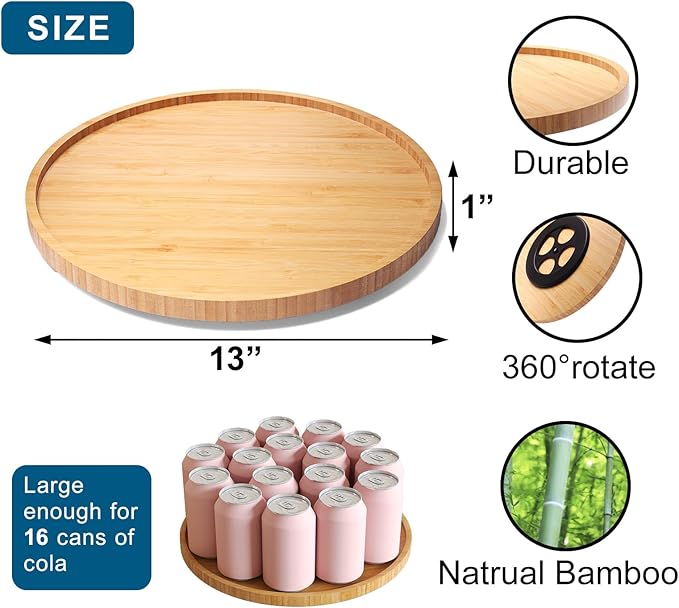 VERTORGAN Lazy Susan Organizer for Kitchen,Bamboo Turntable for Cabinet,Pantry,Vanity,Large（Natural）