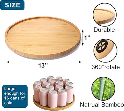 VERTORGAN Lazy Susan Organizer for Kitchen,Bamboo Turntable for Cabinet,Pantry,Vanity,Large（Natural）