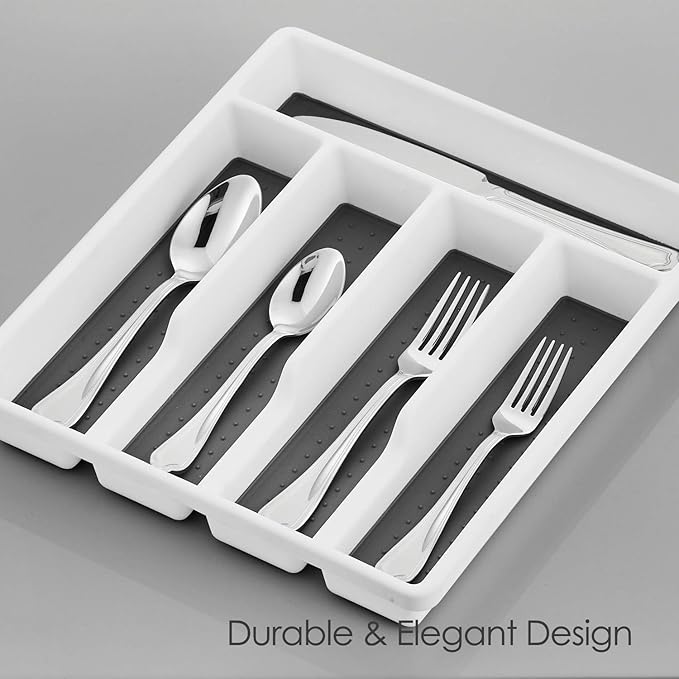 HaWare 40-Piece Silverware Set with Drawer Organizer Tray, Stainless Steel Flatware Cutlery Utensils, Timeless and Elegant Design for Home Hotel Wedding, Mirror Polished and Dishwasher Safe