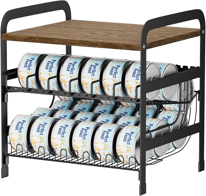 Can Organizer for Pantry Adjustable Cat Food Storage Container 2 Tier Canned Food Organizer for Human and Pet Holds up to 42 Cans Fifo Design