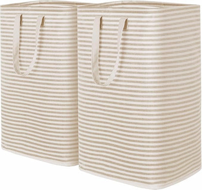 Lifewit 2 Pack Laundry Basket 80L Each, Collapsible Clothes Hamper with Reinforced Handles, Freestanding Waterproof Design for Bedroom and Laundry Room, Beige 160L Total