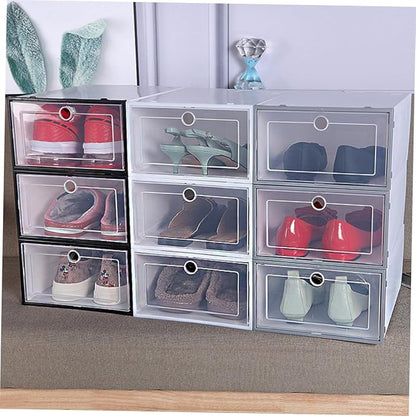 6pcs Transparent Stackable Shoe Boxes Drawer Type Superimposed Shoes Container Space-saving Plastic Organizer for Men