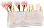 DASITON Makeup Brush Holder Organizer with 4 Cup, Vintage Striped Make Up Brush Holder for Vanity, Bathroom Toothbrush Holders, Acrylic Cosmetic Brushes Storage Organizer Pen Holder (Clear+Clear)