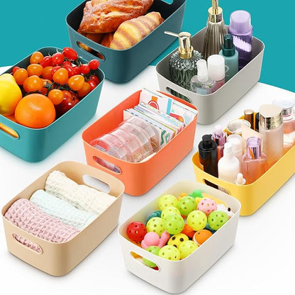 Leinuosen 21 Pack Plastic Storage Baskets Plastic Storage Bins Pantry Organizer Bins for Kitchen Freezer Cabinet Closet Bathroom Under Sink Laundry Room Bedrooms Countertops Shelve(Dark Colors)