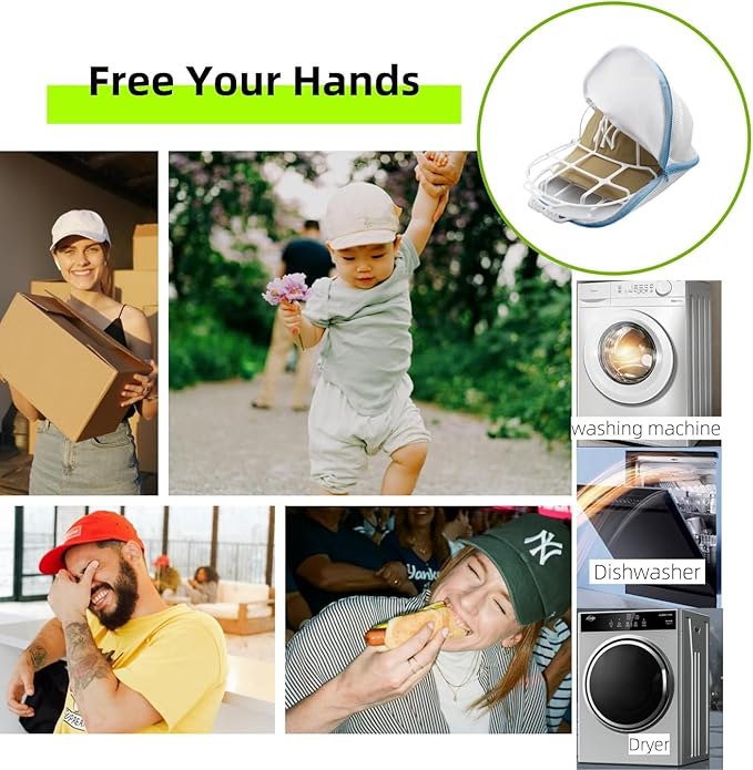 4 PCS Hat Washer, Hat Cleaner Cage for Baseball Caps - Compatible with Washing Machines or Dishwashers, Includes Protective Meshs - Cap Washer Frame, Fits most Fitted Caps & Dad Hats