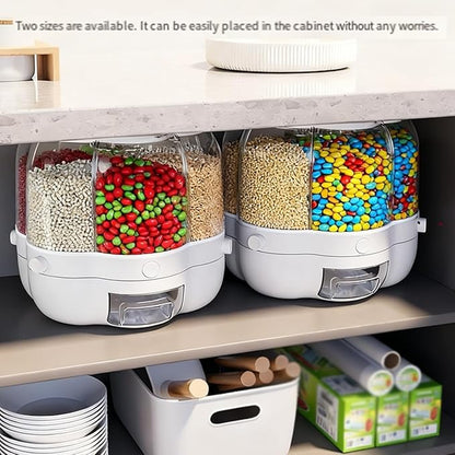 Rotating Candy Dispenser, Candy Dispenser 360° Rotating with 6 Compartments, Christmas Countertop, Large Capacity Grain Storage Container, for Rice, Cereals, Snack, Candies (Small,GREEN)