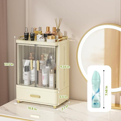 Webetop Cosmetic Organizer Countertop, Makeup Storage Organizers with Drawers & Magnetic Doors, 15.3" Tall Skincare Organizer for Vanity, Bathroom Counter, Dresser, Dustproof Make up Organizer