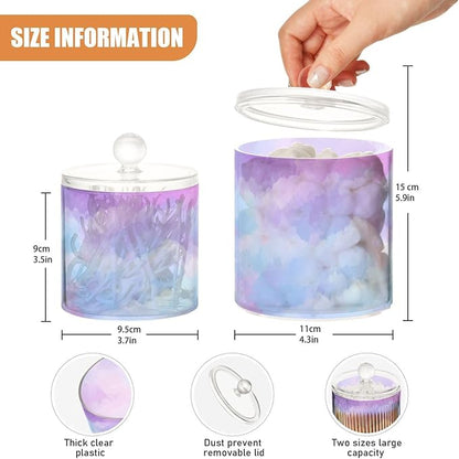 2 Pack Qtip Dispenser Apothecary Jars with Lids Cotton Round Holder Bathroom Canisters for Cotton Swab Floss Ball Pads Clear Plastic Decorative Pink Purple Blue Gradient