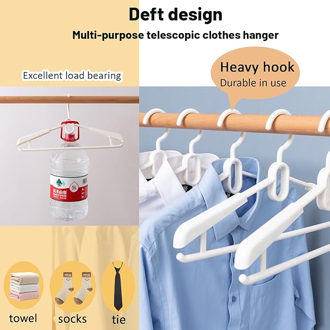 16 Pack Adjustable Clothes Hangers, Heavy Duty Plastic Hangers with Non-Slip Wide Shoulder, 360° Swivel Hook, Extendable 15.9"–20.3", Space Saving Traceless Hangers for Coats, Shirts & Dresses(White)