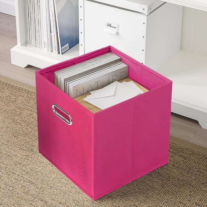 ShellKingdom Storage Bins, Foldable Fabric Storage Cubes And Cloth Storage Organizer Drawer with Metal Handle For Closet And Toys Storage, 11 X 10.5 X 10.5 INCH, 6 Pack (Fuchsia)