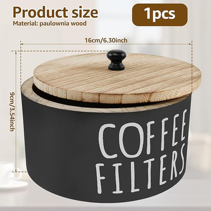 Coffee Filter Holder - Wooden Coffee Storage Container with Lid, Multipurpose Filter Dispenser, Sturdy Coffee Pod Organizer for Bar Counter Decor (Black)